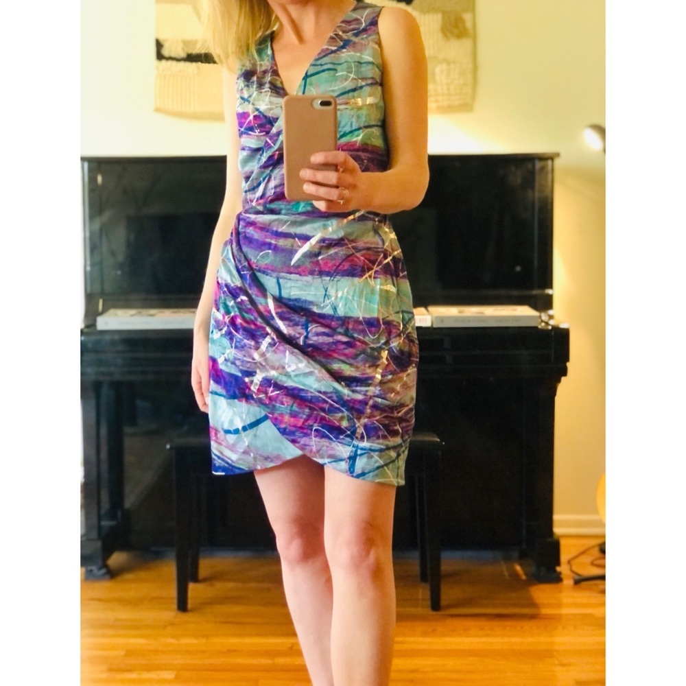 Christian Cota Silk Wrap Mini Dress
